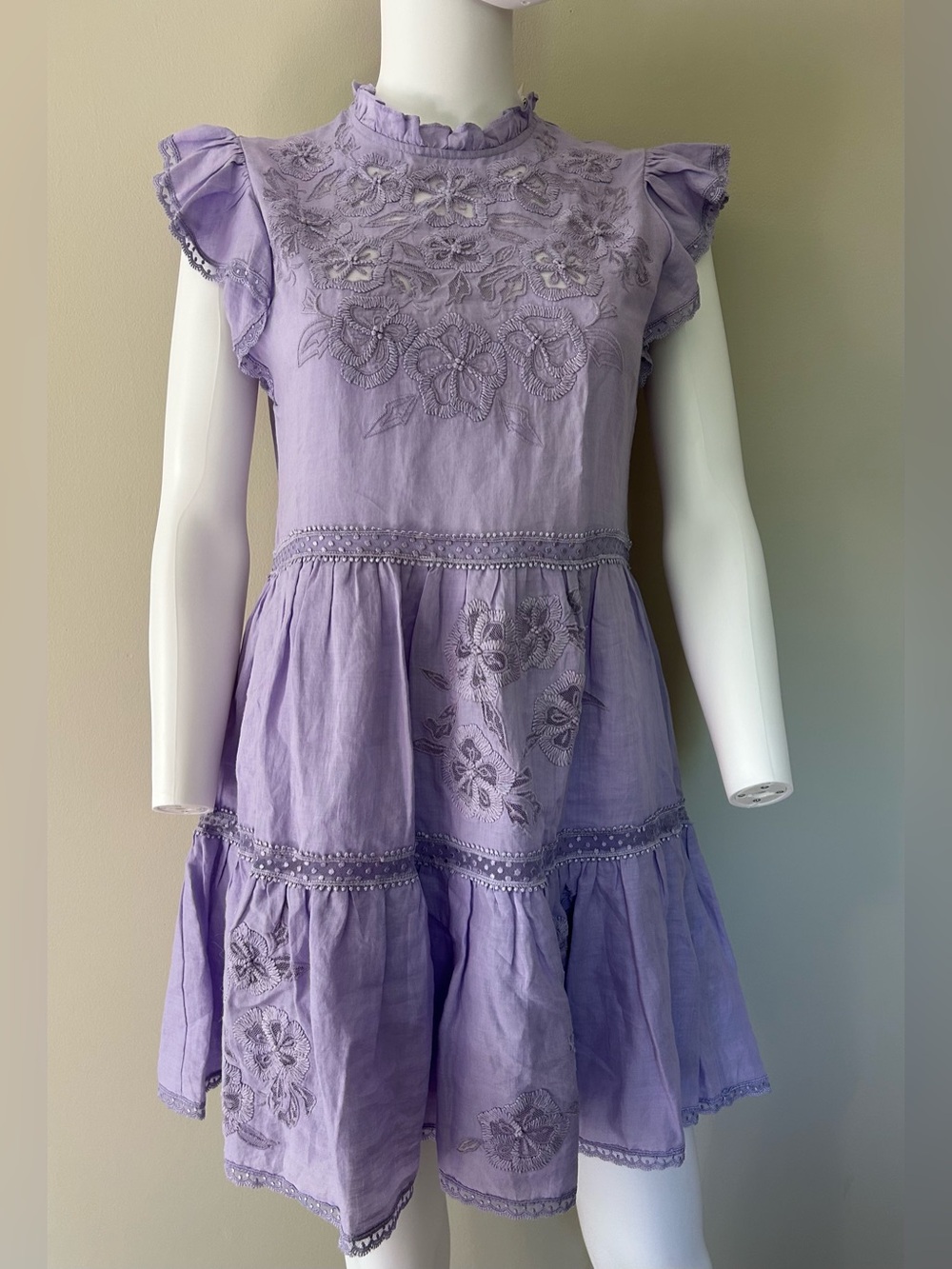 Veronica Beard Sahara Dress Size 0 Lavender Embroidered NWT $595